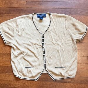 Norton McNaughton Beige Short-Sleeve Cardigan with Black Trim